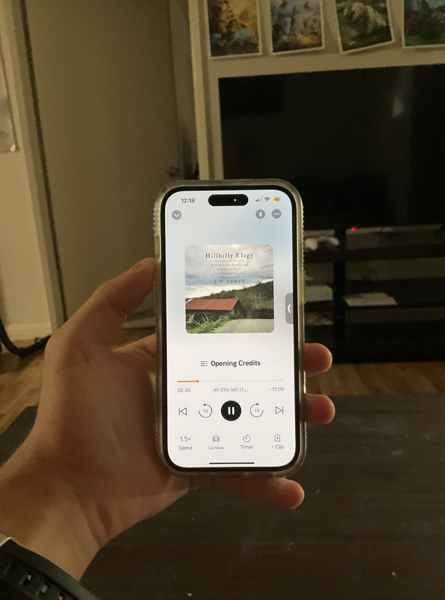 Ari Sorokin's iPhone with the audiobook for Hillbilly elegy